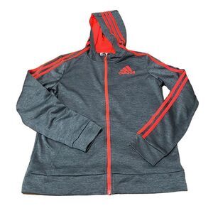 Adidas Orange & Grey Full Zip Athletic Hoodie Sweatshirt